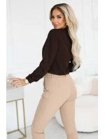 140-29 Blúzka s dlhými rukávmi a viazaním vpredu - čokoládová 140-29 Blúzka s dlhými rukávmi a viazaním vpredu - čokoládová