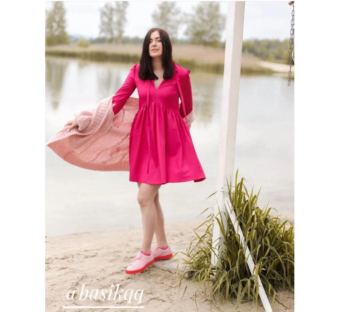 Červené dámske šaty s volánikovým stojačikom (208ART)