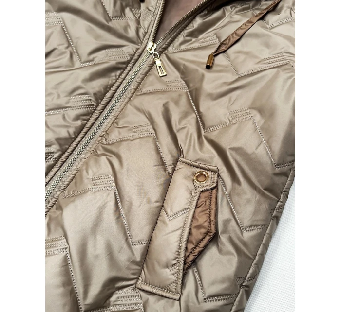 Pikowana kurtka damska z kapturem Goodlookin beżowa (B8596-12) Pikowana kurtka damska z kapturem Goodlookin beżowa (B8596-12)