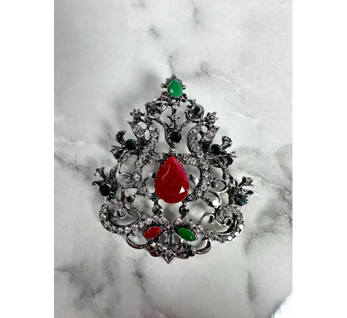 Brošňa XZ459-191 strieborná + červená