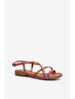 Płaskie Skórzane Sandały Damskie Maciejka 06635-39 Multikolor