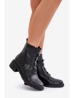 Skórzane Botki Na Zamek Ocieplane Czarne Olidrila