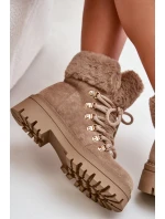 Sznurowane Trapery Damskie Z Futerkiem Ciemnobeżowe Vaminia Sznurowane Trapery Damskie Z Futerkiem Ciemnobeżowe Vaminia