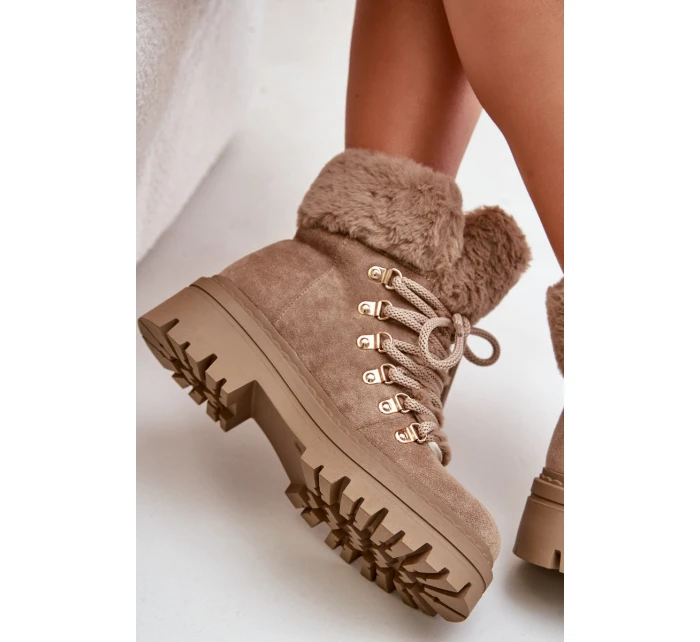 Sznurowane Trapery Damskie Z Futerkiem Ciemnobeżowe Vaminia Sznurowane Trapery Damskie Z Futerkiem Ciemnobeżowe Vaminia