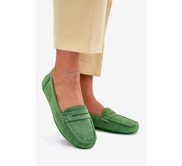 Damskie Zamszowe Mokasyny Zielone Lenvie