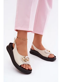 Kožené sandály na platformě s ozdobou model 22133578 Béžové - S.Barski