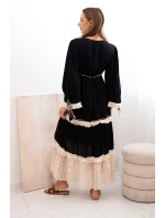 Dámske boho šaty s čipkou čierne