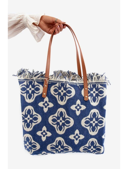 Wzorzysta Duża Pleciona Torba Na Plażę Granatowa Sadhara