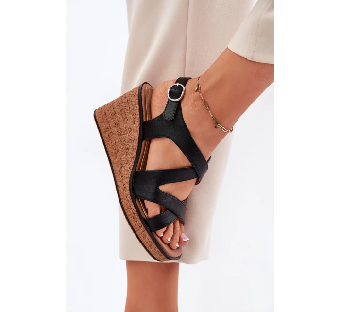 Sandały Damskie Na Koturnie Sergio Leone SK223 Czarne