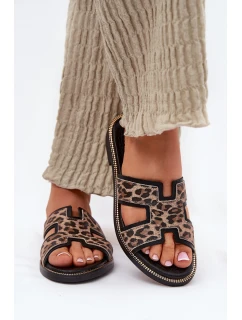 Skórzane Płaskie Klapki W Panterkę Zazoo 40383 Czarne