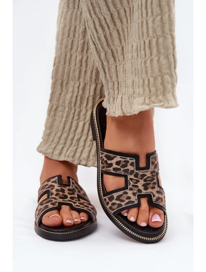 Kožené Ploché Pantofle S Vzorem  Černé model 21697407 - Zazoo