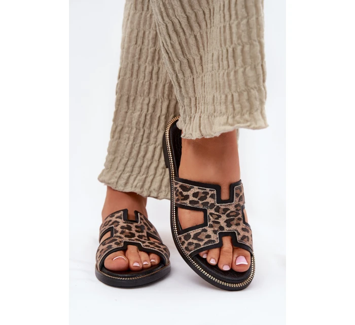 Kožené Ploché Pantofle S Vzorem  Černé model 21697407 - Zazoo