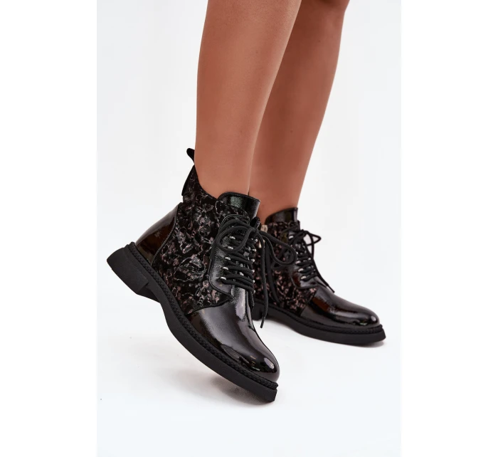 Lakierowane Botki Damskie Ocieplane D&A CR52-613 Czarne