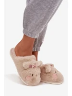 Dámske domáce papuče s ušami a mašľou Corayne - béžové Dámske domáce papuče s ušami a mašľou Corayne - béžové