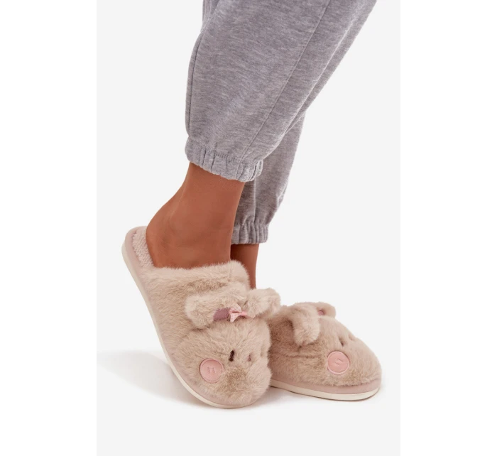 Dámske domáce papuče s ušami a mašľou Corayne - béžové Dámske domáce papuče s ušami a mašľou Corayne - béžové