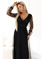 Dlouhé maxi šaty s rukávy a obálkovým výstřihem černé model 22045481 - numoco basic Dlouhé maxi šaty s rukávy a obálkovým výstřihem černé model 22045481 - numoco basic