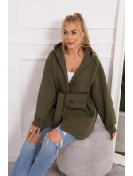 Zateplená bunda s vázáním v pase khaki barvy