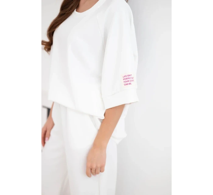 Dámska súprava z viskózy, mikina a široké nohavice ecru