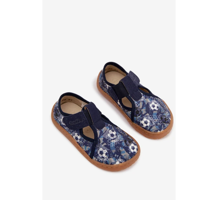 Dětské pantofle na suchý zip Barefoot míčky Froddo Cannvas G1700439-5 Modré