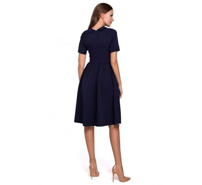 K028 Šaty s vyhrnutým výstrihom - krepové ružové