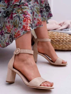 Dámske semišové sandále na podpätku Beige Lexi