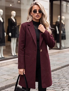 Dámsky klasický jednořadový kabát v bordovej farbe, FashionStreet NY0820