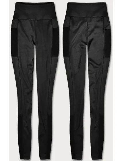 Čierne legíny so vsadkami zo sieťoviny (XL005-1)