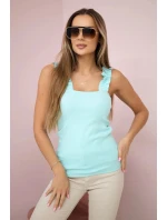 Blúzka bez ramienok s volánikmi v mätovej farbe