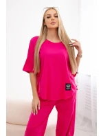Súprava bavlnená blúzka + nohavice fuchsiová