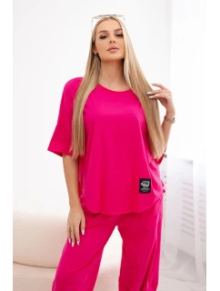Súprava bavlnená blúzka + nohavice fuchsiová