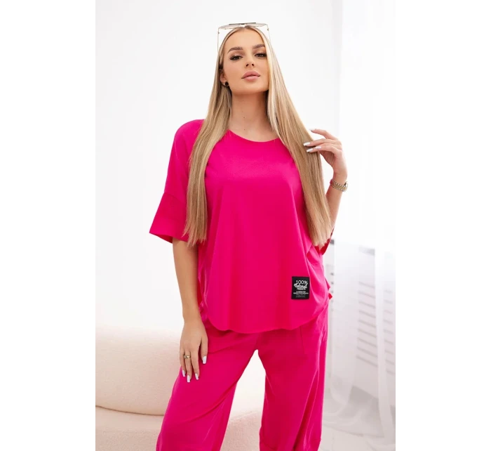 Súprava bavlnená blúzka + nohavice fuchsiová