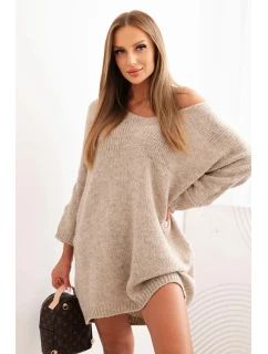 Dámske plus veľkosť vlnené šaty s výstrihom do V tmavá béžová