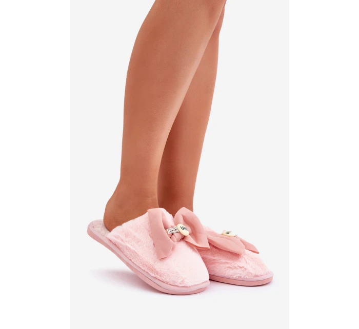 Kapcie Damskie Z Futerkiem I Kokardą Różowe Olfedi