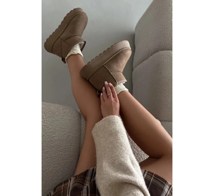 Śniegowce Damskie Na Platformie Ocieplane Futerkiem Khaki Vesirae Śniegowce Damskie Na Platformie Ocieplane Futerkiem Khaki Vesirae