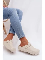 Dámské pěnové pantofle s páskem a sponou béžové model 21997775 - EVENTO