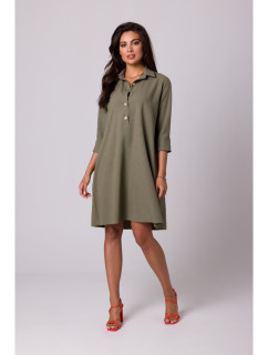 B257 Rozšírené košeľové šaty - olivové