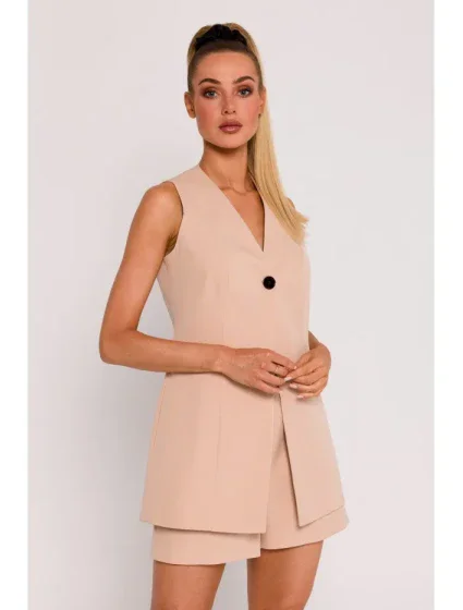 M776 Sako bez rukávov s jedným gombíkom - béžové