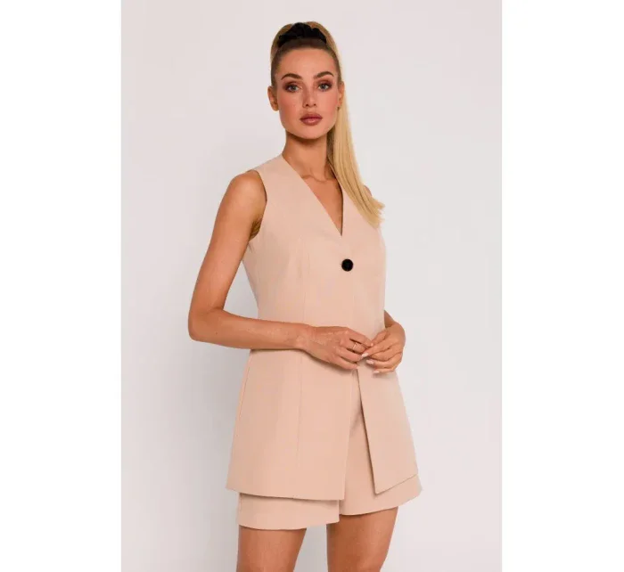 M776 Sako bez rukávov s jedným gombíkom - béžové