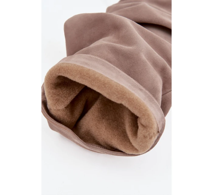 Dámske zateplené čižmy na podpätku Zazoo - svetlohnedé, pravý semiš