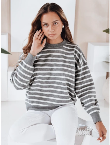 FashionStreet sivý pruhovaný dámsky sveter MY2540 FashionStreet sivý pruhovaný dámsky sveter MY2540