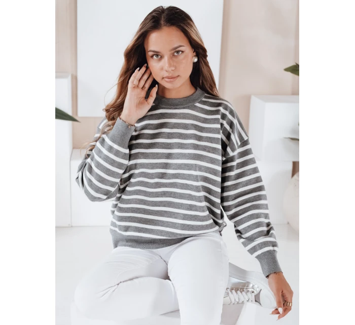 FashionStreet sivý pruhovaný dámsky sveter MY2540 FashionStreet sivý pruhovaný dámsky sveter MY2540