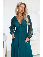 – elegantní maxi šaty s výstřihem do V – mořská zelená model 22342737 - numoco basic