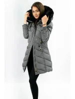 Šedá dámska prešívaná zimná bunda s kapucňou (w732) Šedá dámska prešívaná zimná bunda s kapucňou (w732)