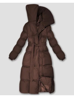 Dámska dlhá zimná bunda s opaskom čokoládová (5M3327-158)