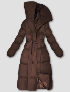 Dámska dlhá zimná bunda v čokoládovej farbe s opaskom (5M3327-158)