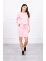 Viskózové šaty s viazaním v páse, púdrovo ružové