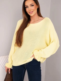 Dámsky mohérový sveter s volánovými rukávmi a výrezom na chrbte žltý