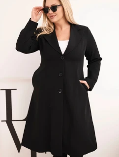 Dámske Plus veľkosť klasický kabát s gombíkmi a golierom čierna