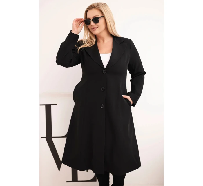Dámske Plus veľkosť klasický kabát s gombíkmi a golierom čierna Dámske Plus veľkosť klasický kabát s gombíkmi a golierom čierna