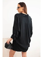 Dámska súprava z viskózy: košeľa s gombíkmi a voľné šortky čierna